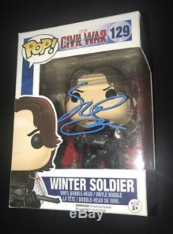Sebastian Stan signed Winter Soldier funko vinyl pop figure 129 Civil War photo