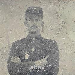 Soldier tintype photo post Civil War cased in uniform antique c 1880s 1/6 plate