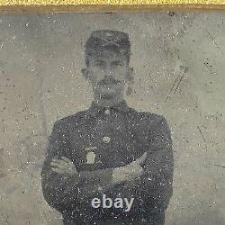 Soldier tintype photo post Civil War cased in uniform antique c 1880s 1/6 plate