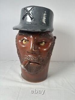 Southern Pottery Face Jug Civil War Soldier Cigar Folk Art Billy Joe Craven
