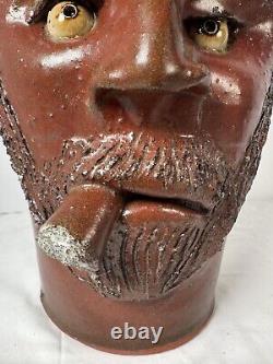 Southern Pottery Face Jug Civil War Soldier Cigar Folk Art Billy Joe Craven