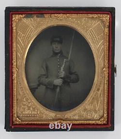 Stoic Civil War Soldier 1860 Solomon Dodge Andover NH Rifle Bayonet Tintype