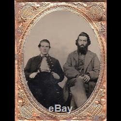 Superb 4th plate civil war tintype of soldier and father