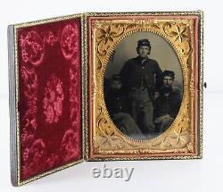 Three Union Soldiers 1860 Civil War Military Patriotic Flag Tintype Tintype