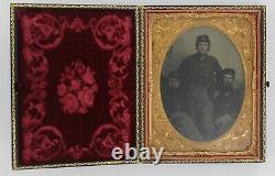 Three Union Soldiers 1860 Civil War Military Patriotic Flag Tintype Tintype