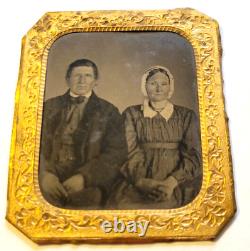 TinType Civil War Era Couple Man & Woman with Bonnet Orig Photo Daguerreotype