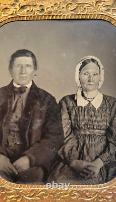 TinType Civil War Era Couple Man & Woman with Bonnet Photo Daguerreotype poss