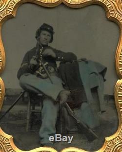 Tinted 1/6 Plate Tintype CIVIL WAR Soldier Holding Revolver Martinsburg VA 1863