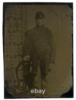 Tintype Civil War Photo Uniformed Union Soldier Chevron Kepi Portrait Photograph