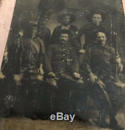 Tintype Photo Civil War, Indian War Era, Six Soldiers & Cowboys, Carbines