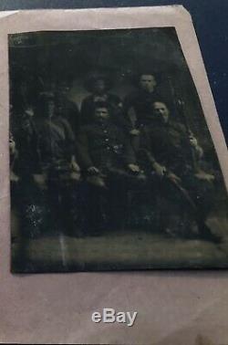 Tintype Photo Civil War, Indian War Era, Six Soldiers & Cowboys, Carbines