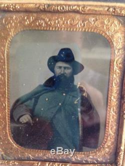 Tintype Photo Half Case Gold Gilded Soldier with Cape and Coat with Sword Civil War
