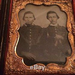 Two Civil War Era Soldiers (Brothers) in Uniform Tintype Photo in Case RARE