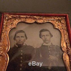 Two Civil War Era Soldiers (Brothers) in Uniform Tintype Photo in Case RARE