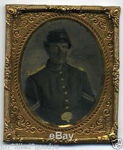UNION CORPORAL CIVIL WAR SOLDIER TINTYPE IN PATRIOTIC THERMOPLASTIC CASE