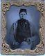 UNION SOLDIER WITH DOG ON LAP UNUSUAL CIVIL WAR ORIGINAL SIXTH PLATE TINTYPE