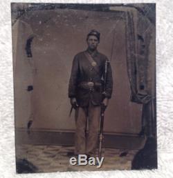 US United States USA Soldier CIVIL WAR TINTYPE PHOTO Full Uniform Name On Back