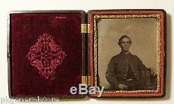 USS MONITOR MERRIMACK thermoplastic Union case with CIVIL WAR soldier tintype