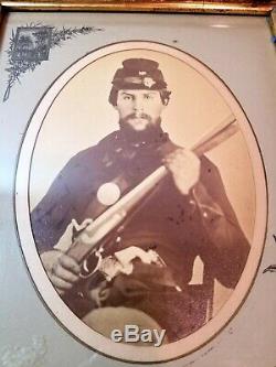 Union Army Civil War soldier, large framed photo, uniform, rifle, gun, belt #2