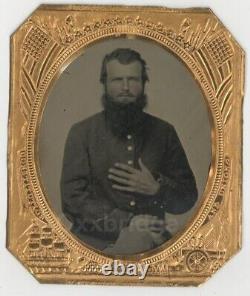 Union Army Officer 1860 Civil War Tintype Bushy Beard Stoic Gentleman Photo 8655