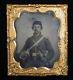 Union Civil War Soldier with Large Sword Armed In Uniform Tintype Sixth-plate