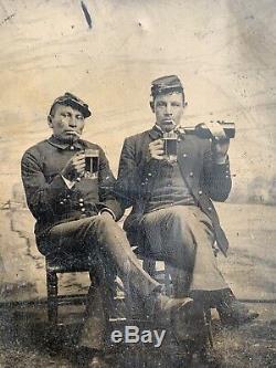 Union Civil War Tintype Native American Soldier Drinking Beer With White Soldier