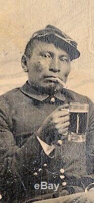 Union Civil War Tintype Native American Soldier Drinking Beer With White Soldier