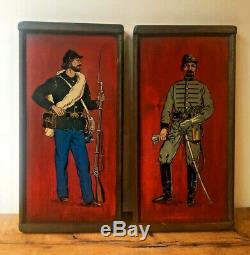 Union Confederate Soldiers painting on wood civil war Americana Vintage 1950s