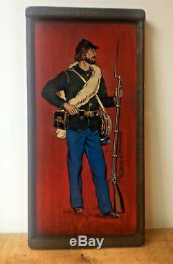 Union Confederate Soldiers painting on wood civil war Americana Vintage 1950s