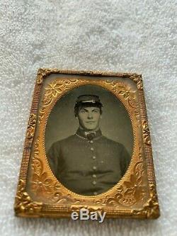 United States Civil War Daguerreotype Soldier in Uniform with ornate gold frame