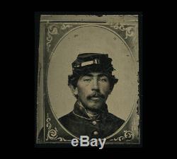 Unusual Gem Tintype Civil War Soldier Holding up or Standing Behind Frame