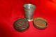 VERY DESIRABLE CIVIL WAR ERA SOLDIERS EAGLE LEATHER CASED COLLAPSIBLE PEWTER CUP