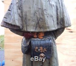 VTG Civil War Confederate Soldier Wood Carved Lamp by Dunning 1971 Working 35 T
