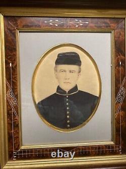 VTG Painting Drawing Photo Civil War Union Soldier in Amazing Period Frame