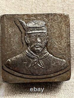 Very Heavy Unusual Antique Civil War Soldier Metal Printing Block Or Stamp