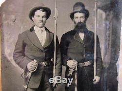 Very unusual Civil War soldier with swords & rare pikes tintype photograph