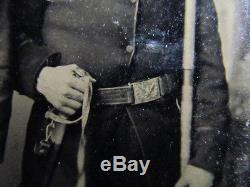 Very unusual Civil War soldier with swords & rare pikes tintype photograph