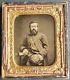 Victorian Civil War Era 1/6th Plate Ambrotype Bearded Soldier Unusual Kepi Co. E