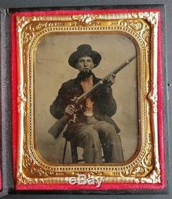 Victorian Civil War Era 1/6th Tintype Double Armed Union Soldier Tinted US Belt
