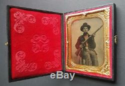 Victorian Civil War Era 1/6th Tintype Double Armed Union Soldier Tinted US Belt