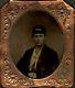 Victorian civil war soldier 6th plate tintype identified with battle souvenir
