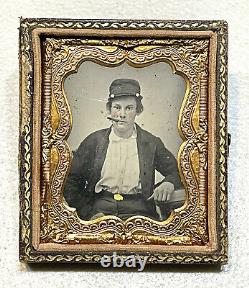 Vintage Antique Civil War Era Soldier Gold Plate Tintype Photograph Portrait Old