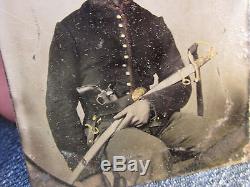 Vintage Civil War African American Soldier Union Tintype Armed Colt Sword Photo