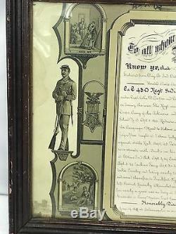 Vintage Civil War Indiana Volunteer Infantry Soldiers Framed Certificate
