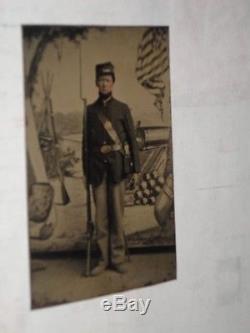 Vintage Civil War Soldier Tinted Tintype Photo Soldier with Rifle
