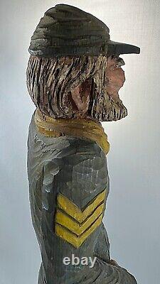 Vintage Civil War Union Soldier Wood Carving by Jack Threlkeld