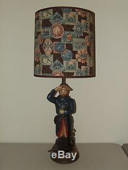 Vintage Figural U. S. Civil War Cavalry Soldier ChalkwareTable Lamp Quartite Co