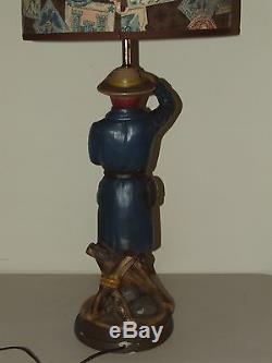 Vintage Figural U. S. Civil War Cavalry Soldier ChalkwareTable Lamp Quartite Co