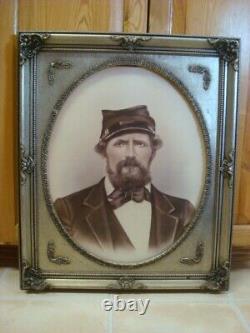 Vintage Large Civil War Era Soldier Portrait FRAMED Photograph WISCONSIN CAVALRY