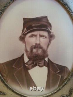 Vintage Large Civil War Era Soldier Portrait FRAMED Photograph WISCONSIN CAVALRY